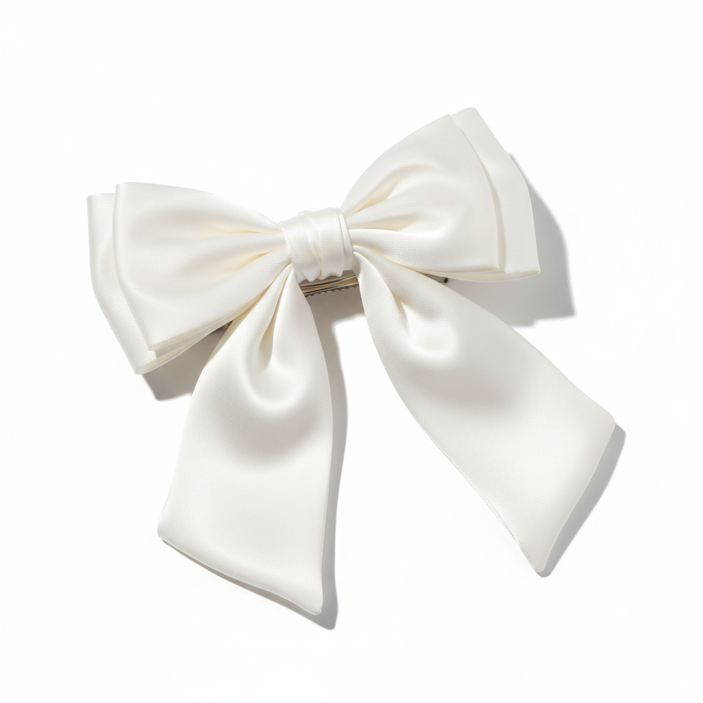 Ivory Satin Bow Hair Clip