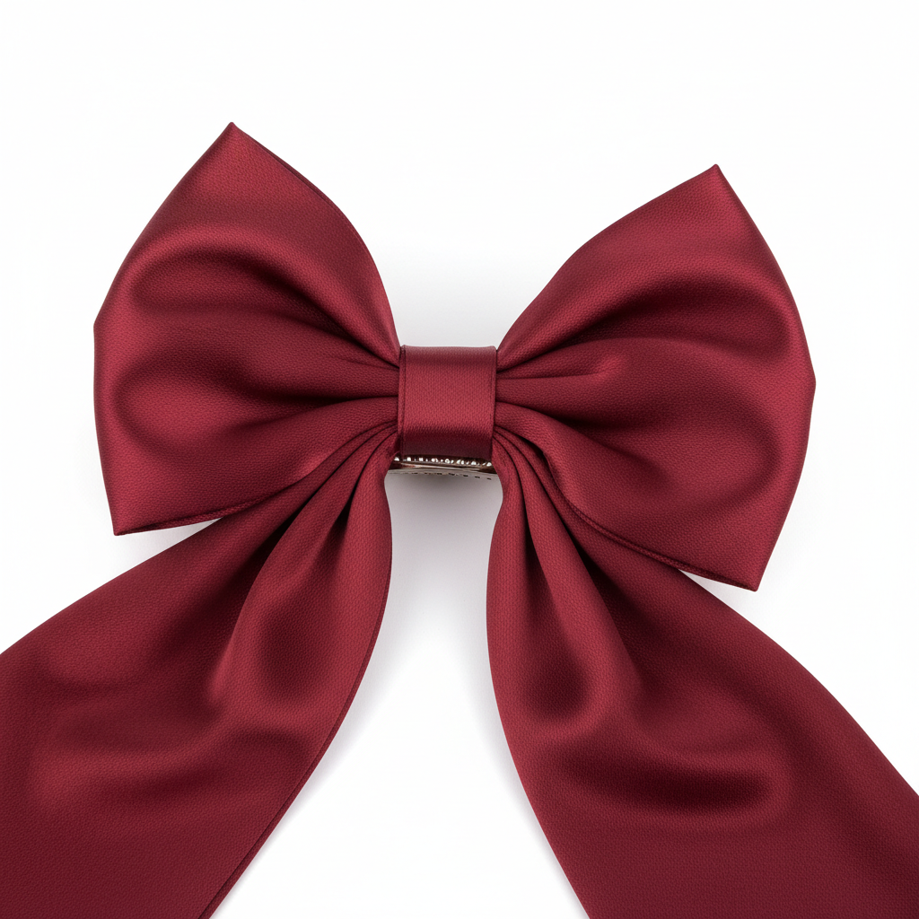 Burgundy Satin Bow Hair Clip