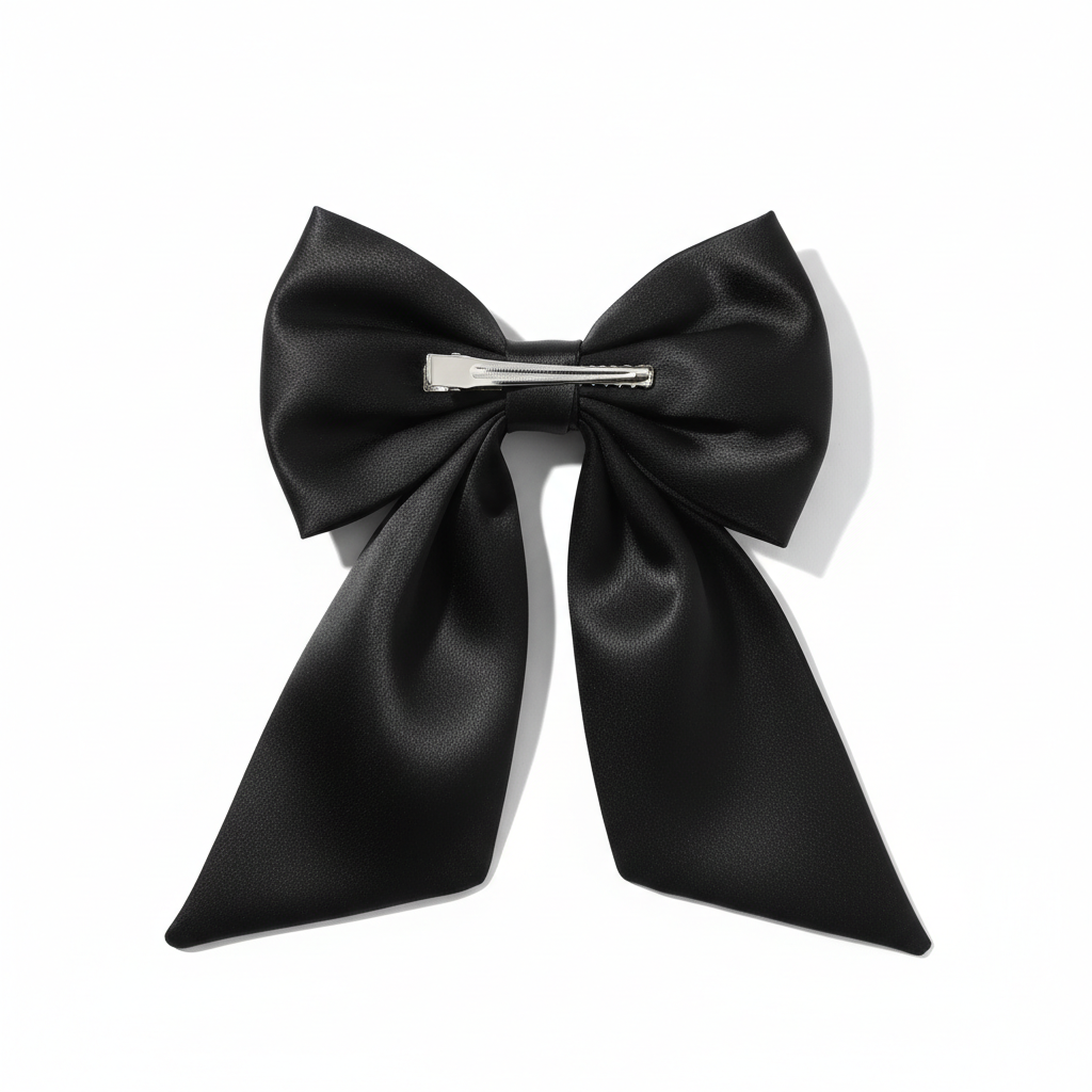 Black Satin Bow Hair Clip